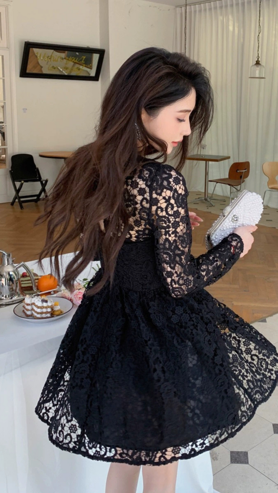 LACE TIE-NECK MINIDRESS