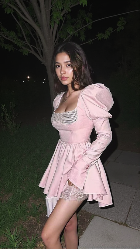 PUFF-KLEID MIT LANGEN ÄRMELN UND KRISTALLKORSETT IN A-LINIE IN PINK