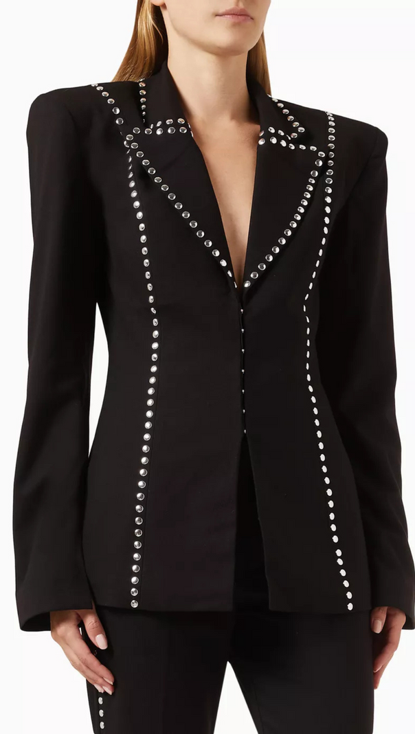 AIIZIE DEBORAH BLACK SCARF-DETAILED WOOL CREPE BLAZER SET - product image