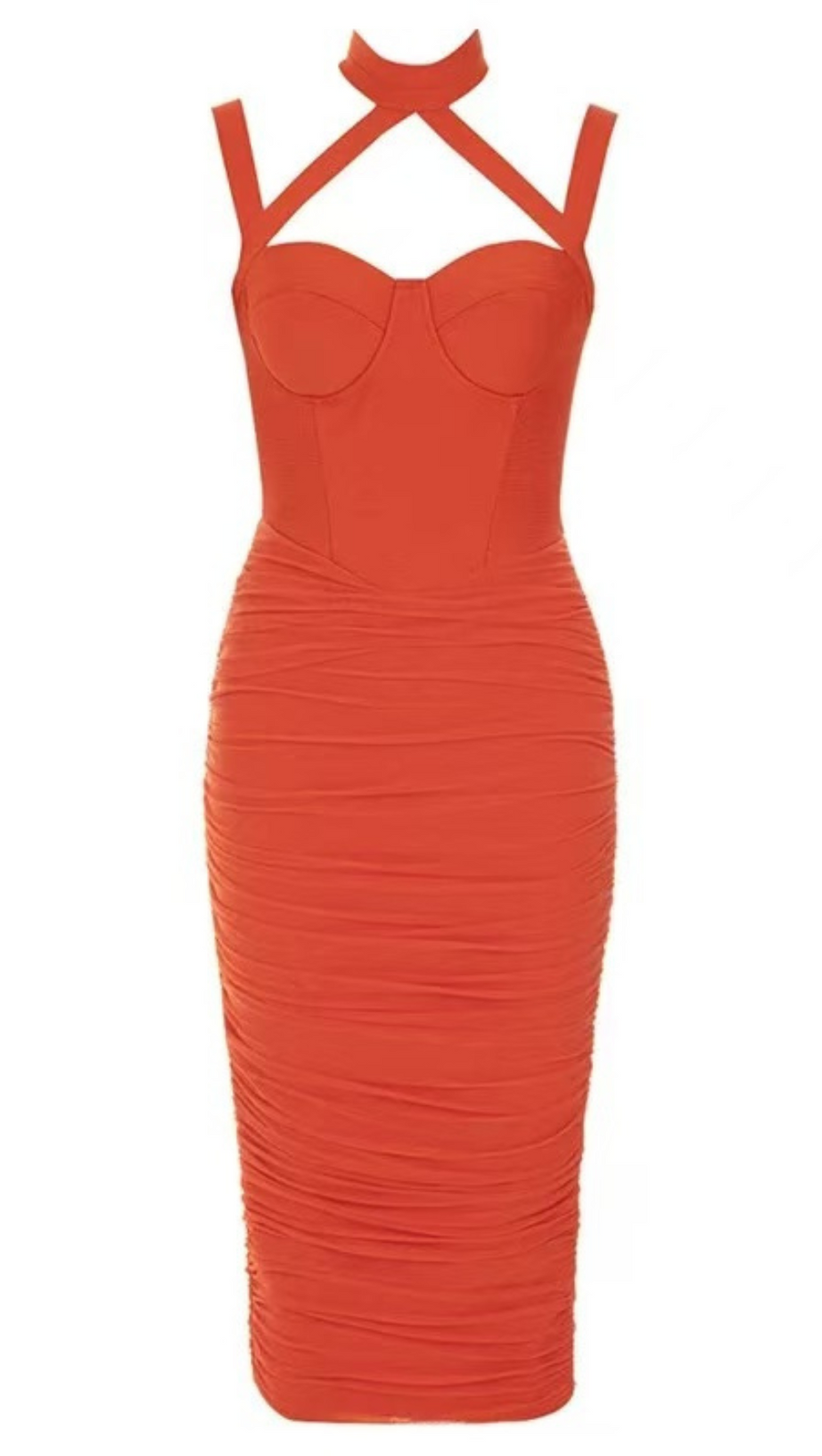 MIDIKLEID MIT RÜSCHEN AUS NETZ IN ORANGE