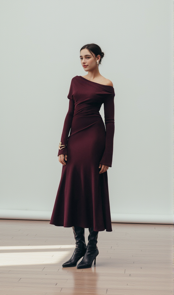 AIIZIE ARIA DRAPED MAXI DRESS IN BURGUNDY - product image