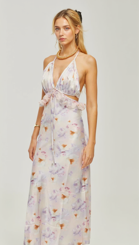 AGATHE MIDIKLEID MIT TIEFEN V-AUSSCHNITT UND BLUMENPRINT