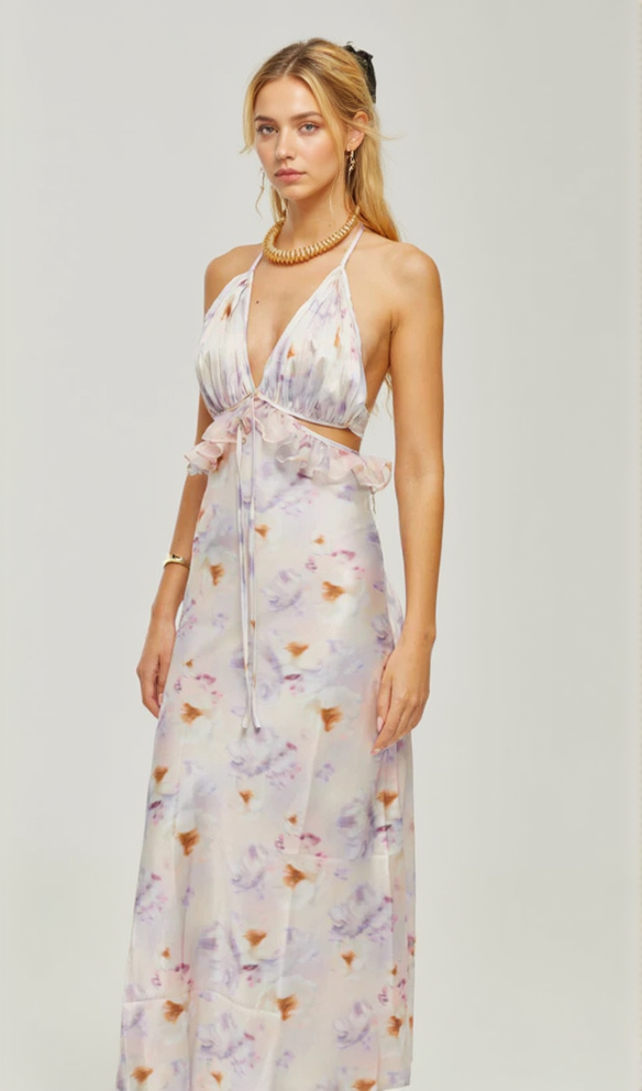 AIIZIE AGATHE DEEP V-NECK FLORAL-PRINT MIDI DRESS - product image