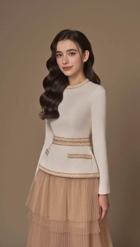 KAITY LAYERED SKIRT SET IN BEIGE