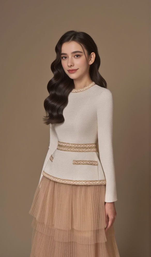 AIIZIE KAITY LAYERED SKIRT SET IN BEIGE - product image