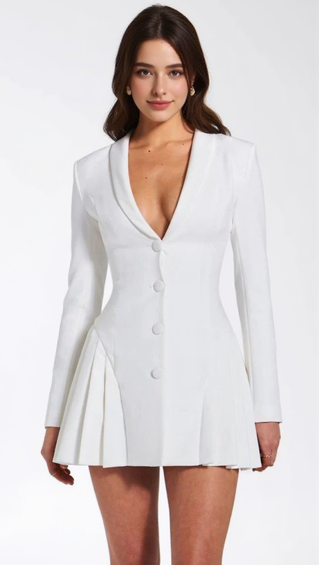 BEULAH PLEATE BLAZER MINI DRESS IN WHITE