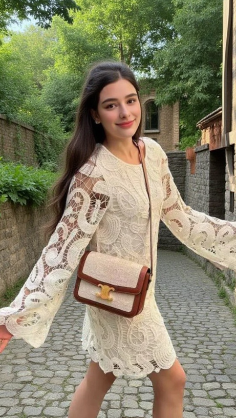 EUDORA – Gemustertes, hohles Minikleid in Aprikose