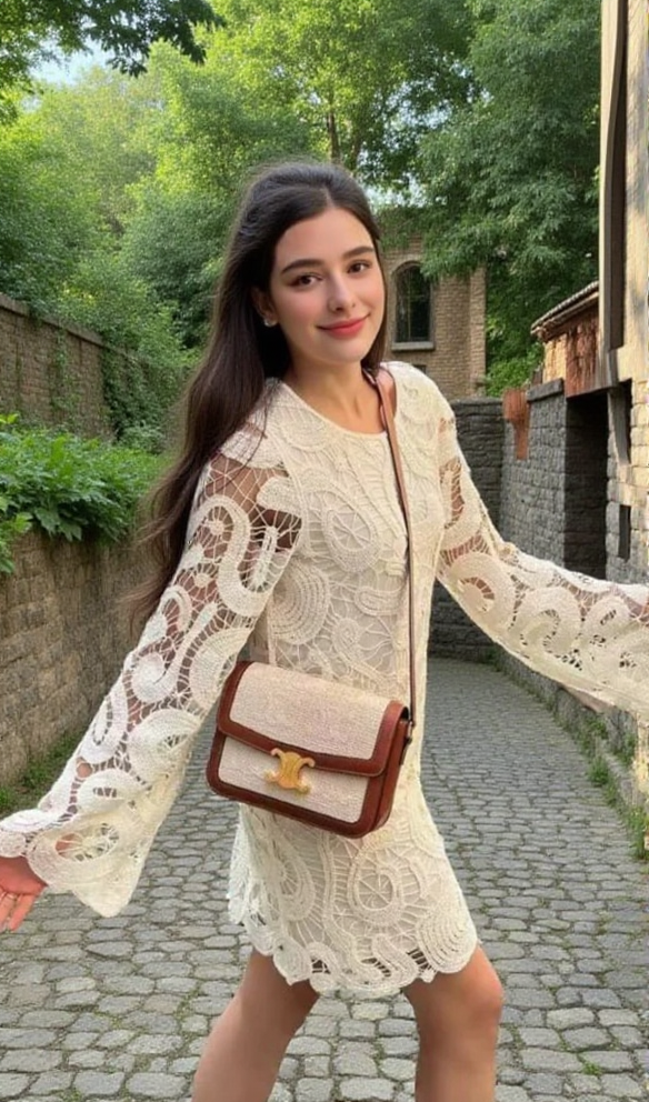 EUDORA – Gemustertes, hohles Minikleid in Aprikose