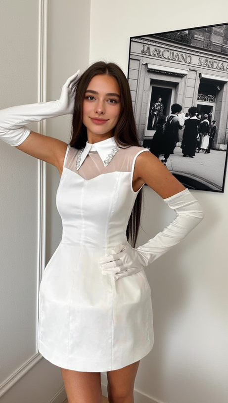 SIMONE TULLE DETAIL MINI DRESS IN WHITE