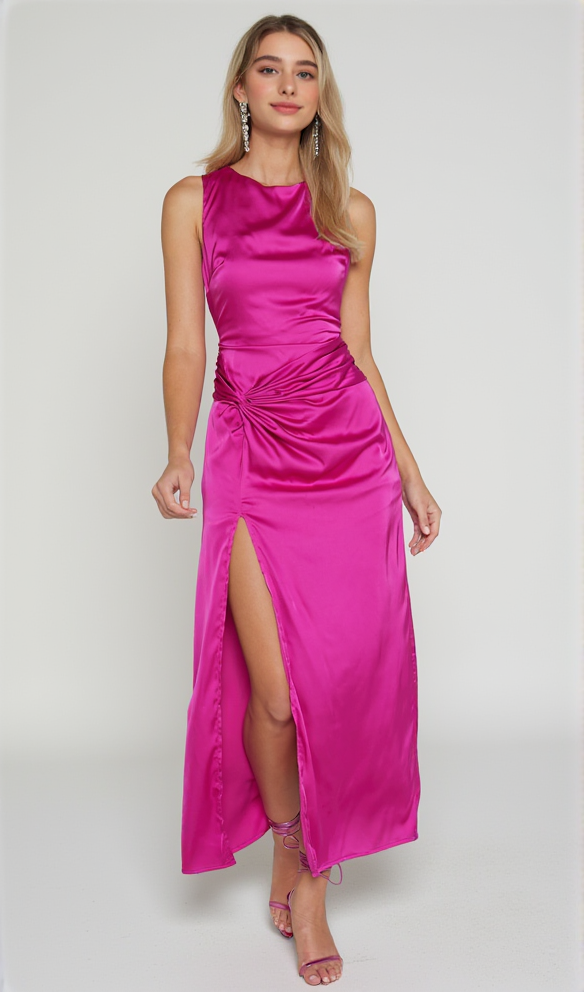 AIIZIE TWIST DETAIL MIDI DRESS IN FUCHSIA - product image