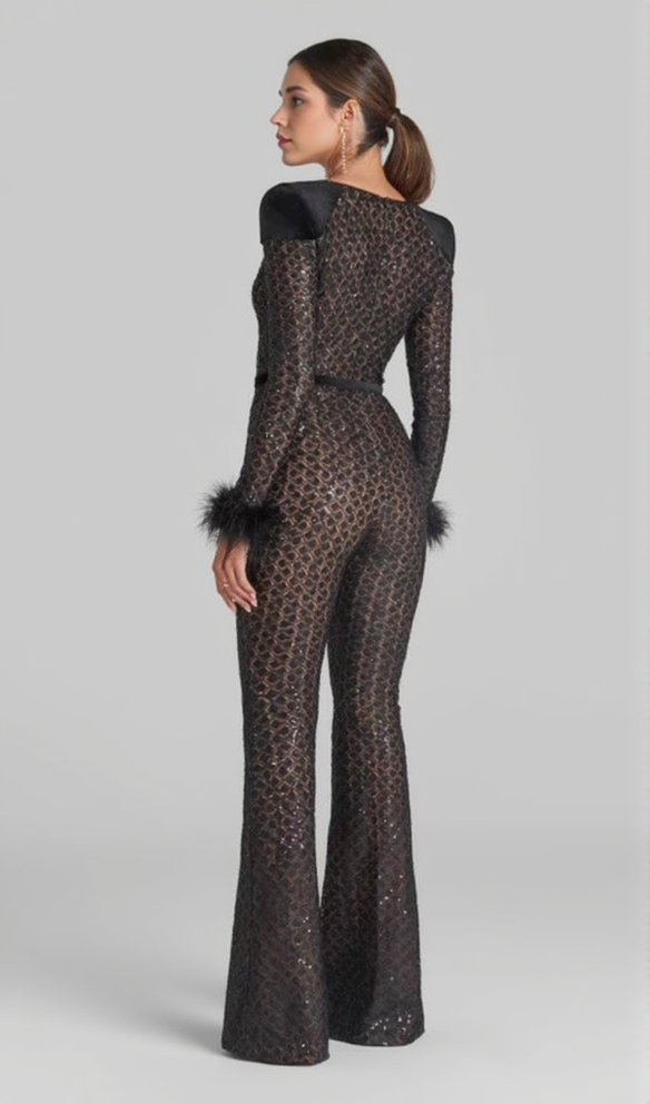 AIIZIE V NECK BANDAGE JUMPSUIT IN BLACK - product image