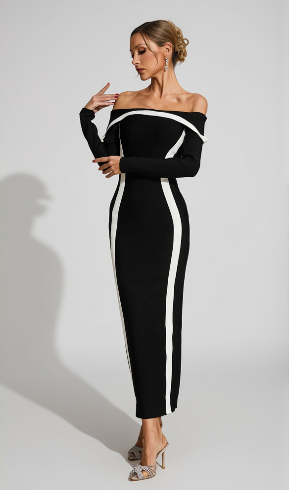 ABITO LUNGO NERO CON SPALLE SCOPERTE JANET