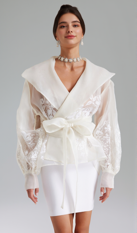 AIIZIE LANTERN SLEEVE EMBROIDERY SHIRT JACKET IN WHITE - product image