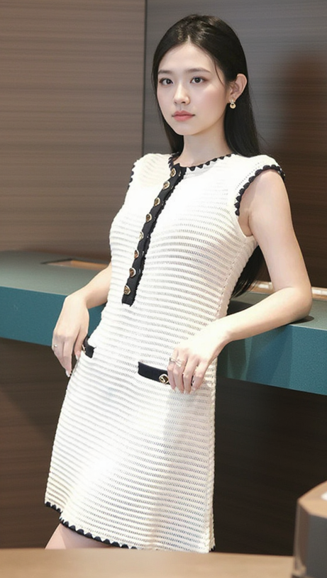 PANDORA 8-KNOPF-WEISSES ÄRMELLOSES HÄKELKLEID