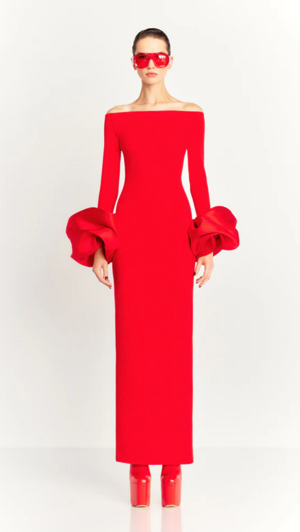 AIIZIE OLINDAN OFF SHOULDER MAXI DRESS IN RED - product image