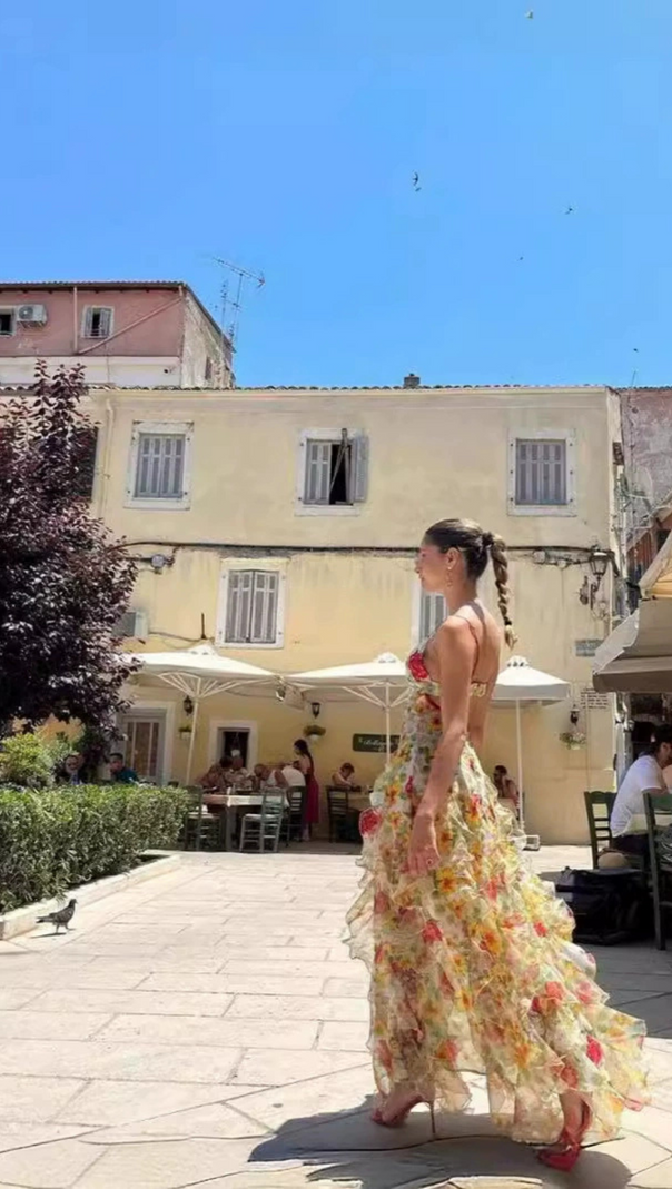 AIIZIE BELINDA YELLOW FLORAL VERTICAL RUFFLE TRIM MAXI DRESS - product image