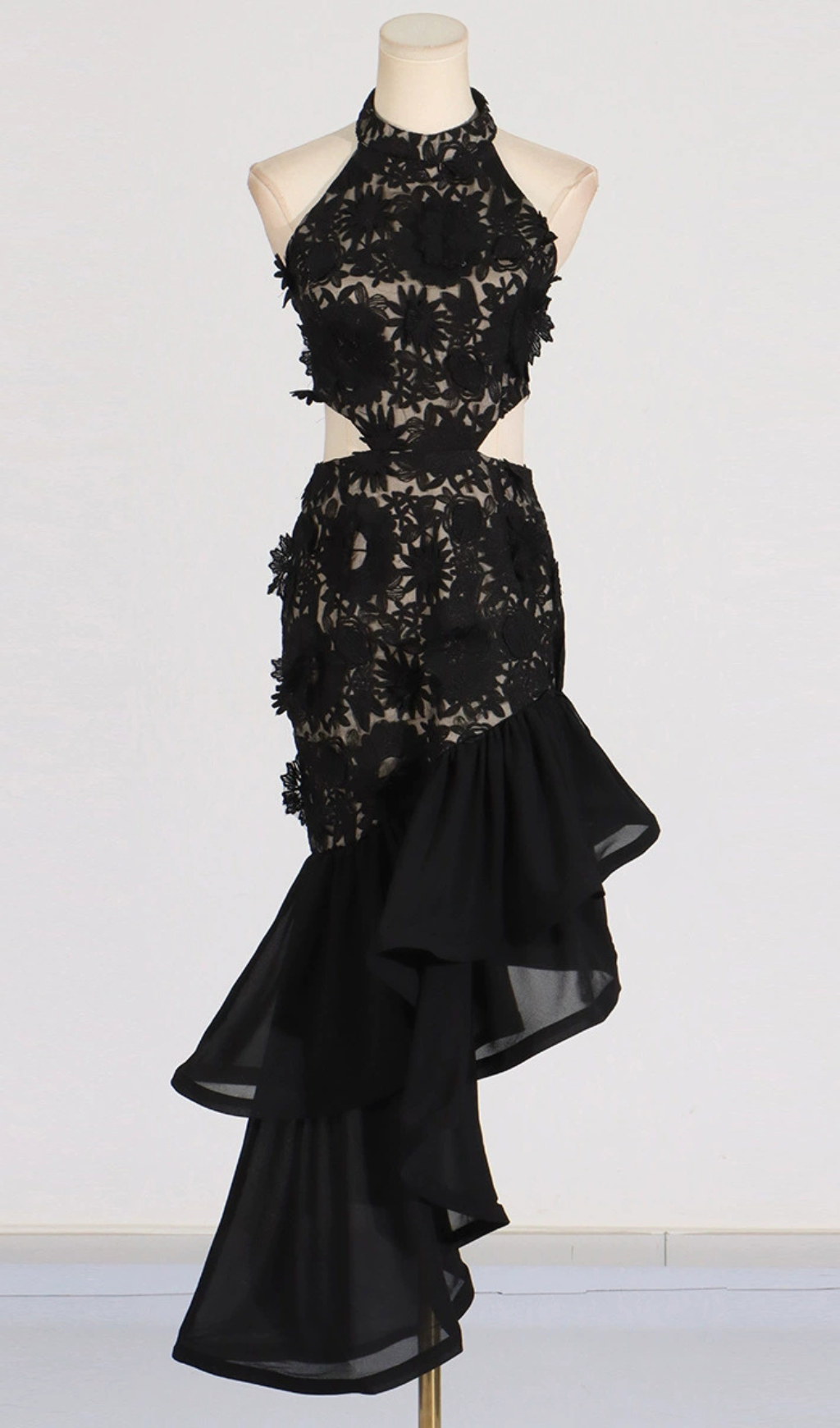 MADGE FLOWER EMBELLLISHED CUT OUT MAXI DRESS IN BLACK