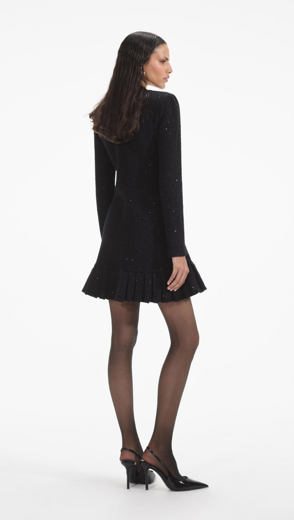 AIIZIE BLACK BUTTONED LONG SLEEVE KNIT MINI DRESS - product image