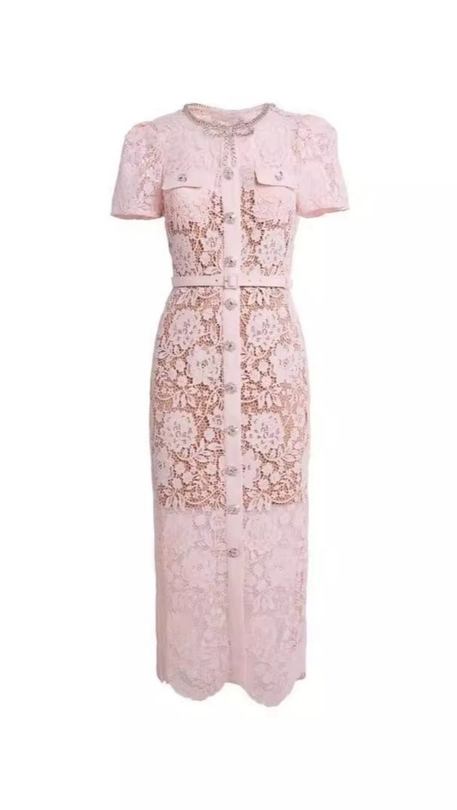 PINK LACE DIAMANTE BOW MIDI DRESS