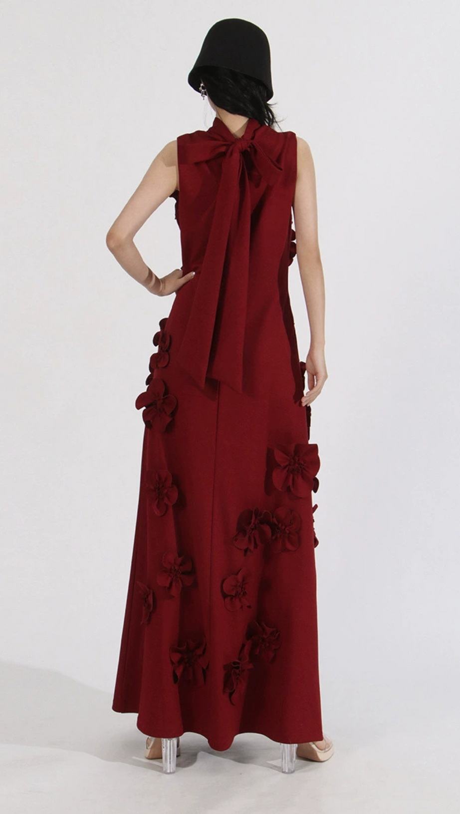 ANNONA PURPLE FLOWER EMBELLISHED MAXI DRESS