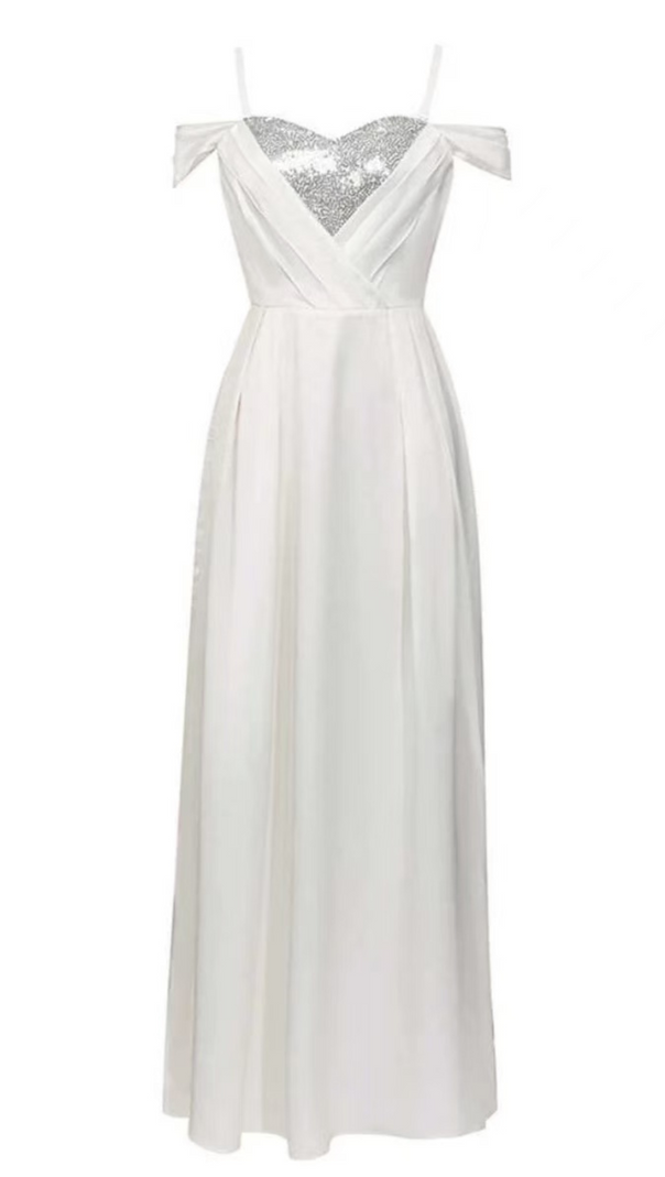 AIIZIE SEQUIN SPLICE STRAIGHT SHOULDER TUBE DRESS A-LINE DRESS - product image