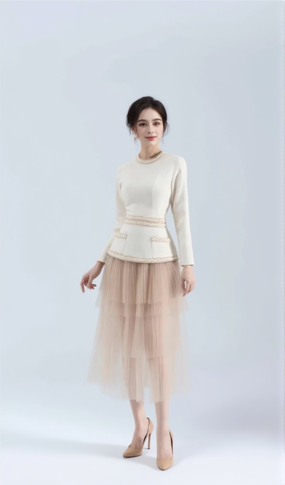 AIIZIE KAITY LAYERED SKIRT SET IN BEIGE - product image