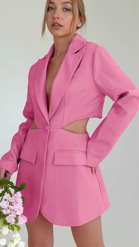SLASHED SINGLE-BREASTED JACKET SUIT IN PINK