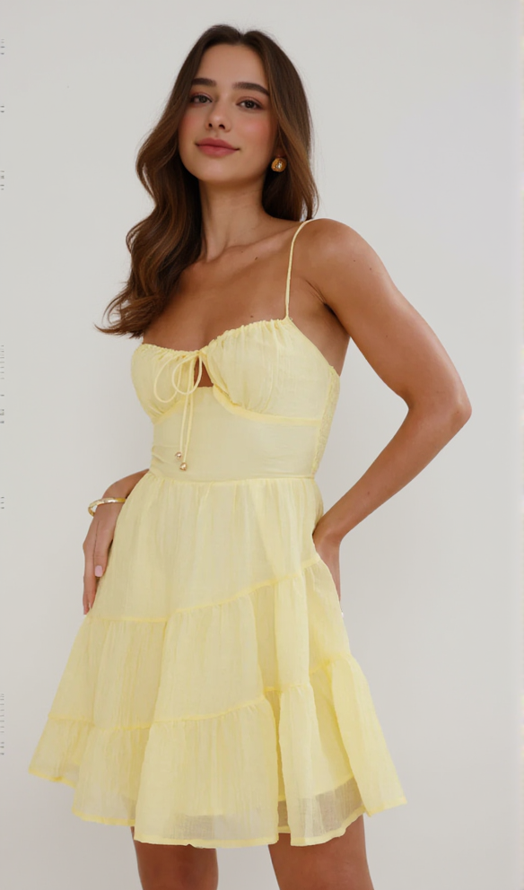 AIIZIE CALISTA STRAP MINI DRESS IN YELLOW - product image