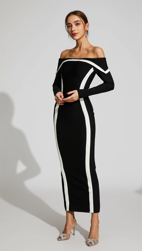 BLACK JANET OFF SHOULDER MAXI DRESS