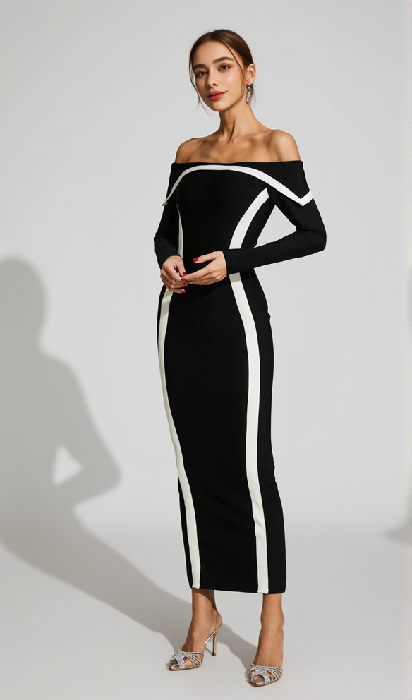 AIIZIE BLACK JANET OFF SHOULDER MAXI DRESS - product image