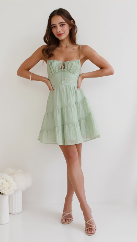 CALISTA STRAP MINI DRESS IN GREEN