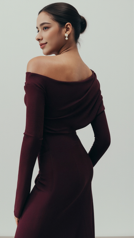 ARIA DRAPED MAXI DRESS IN BURGUNDY