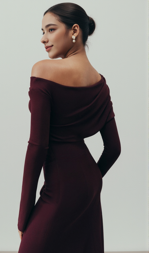 AIIZIE ARIA DRAPED MAXI DRESS IN BURGUNDY - product image