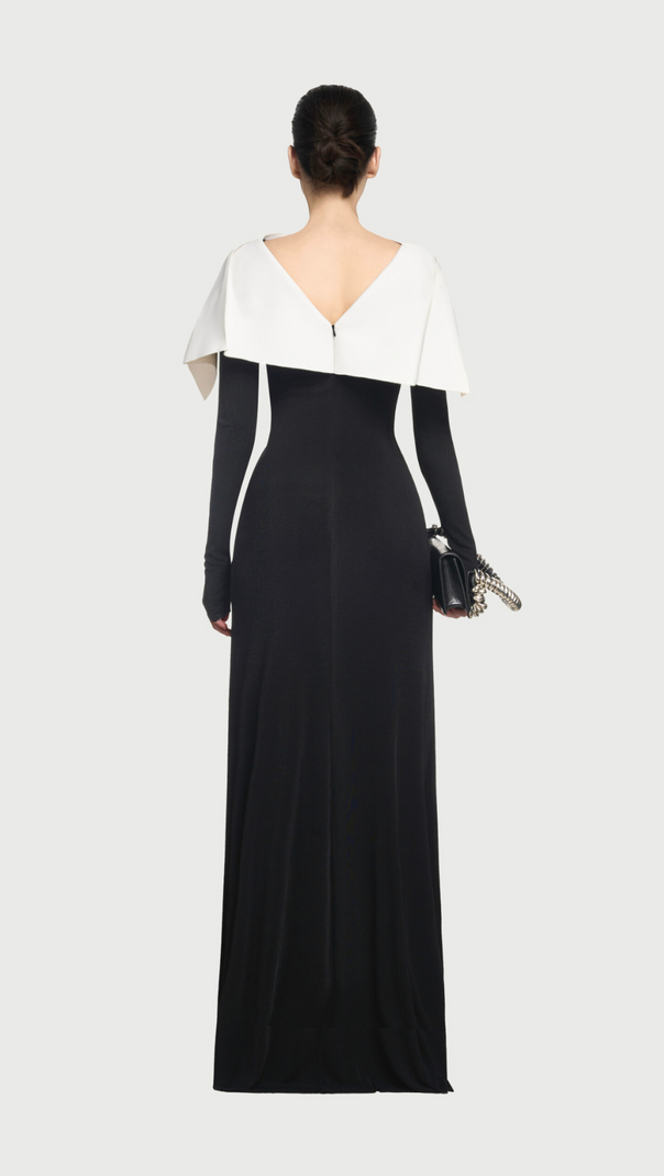 AIIZIE BLACK MAXI DRESS WITH DRAPED ASYMMETRICAL SHOULDER PLEAT - product image