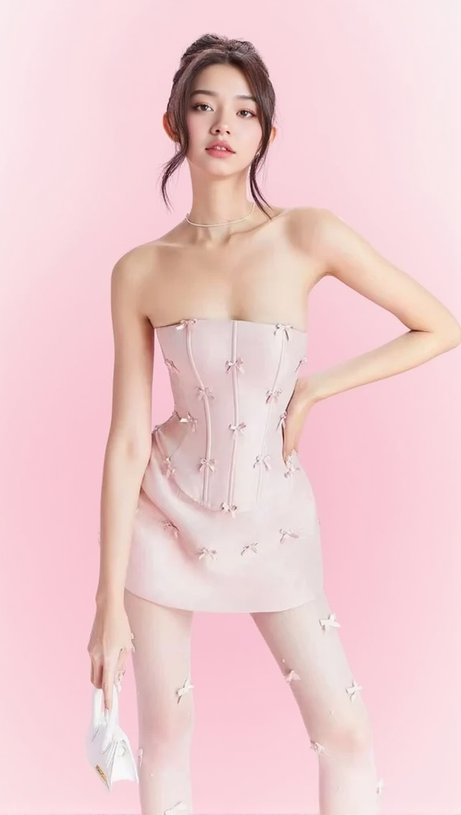 ROSA TRÄGERLOSES MINIKLEID-SET MIT SCHLEIFE