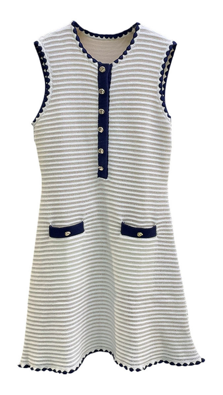 PANDORA 8-BUTTON WHITE SLEEVELESS CROCHET MINI DRESS