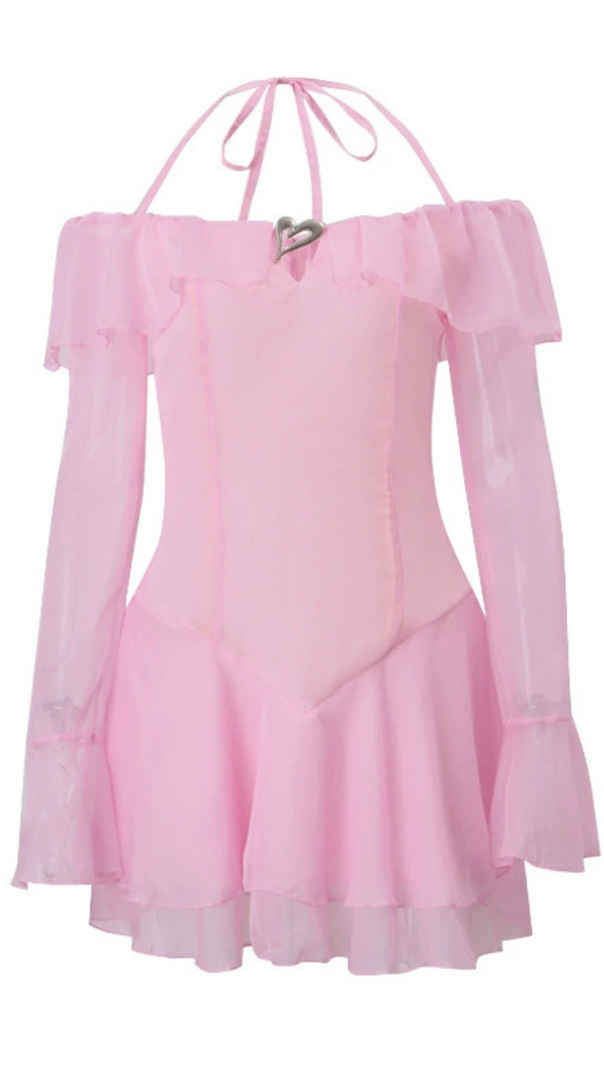 AIIZIE BRANDEE PINK LONG SLEEVE RUFFLE HEM MINI DRESS - product image