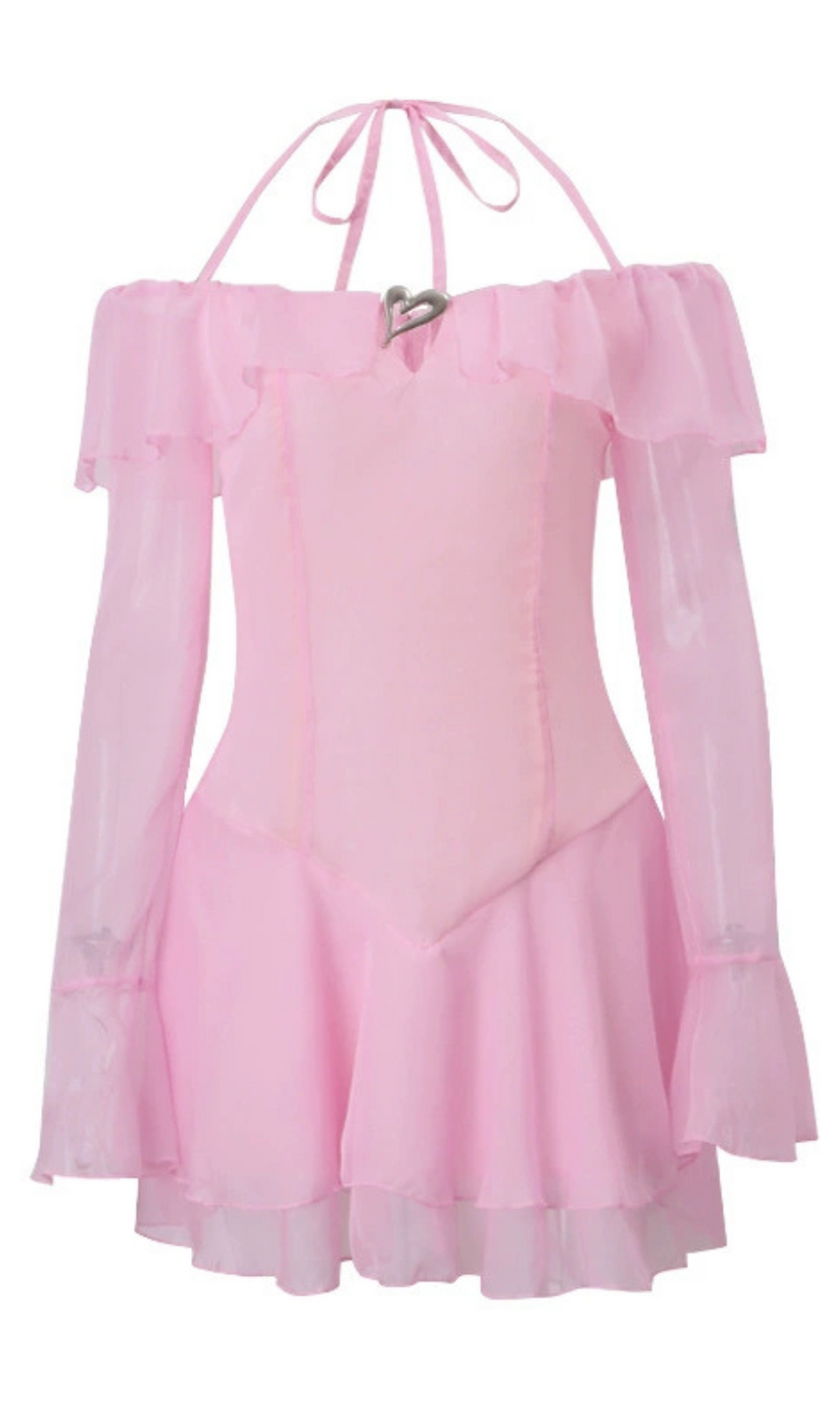 BRANDEE PINK LONG SLEEVE RUFFLE HEM MINI DRESS