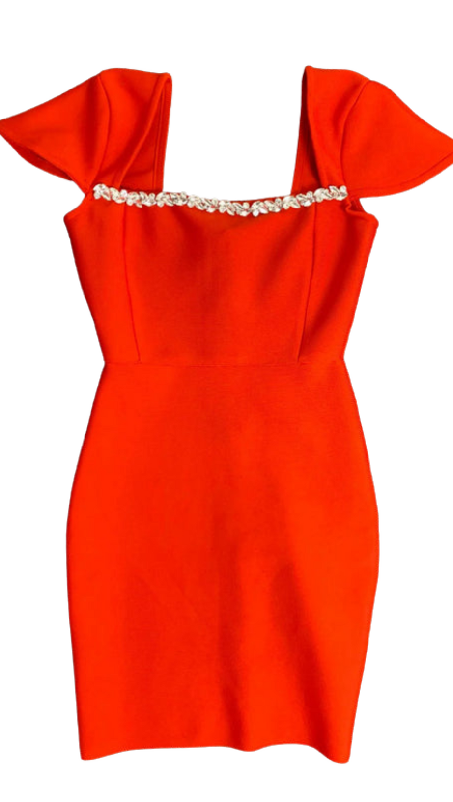 MILDRED SHAWL RED STONE EMBELLISH MINI DRESS