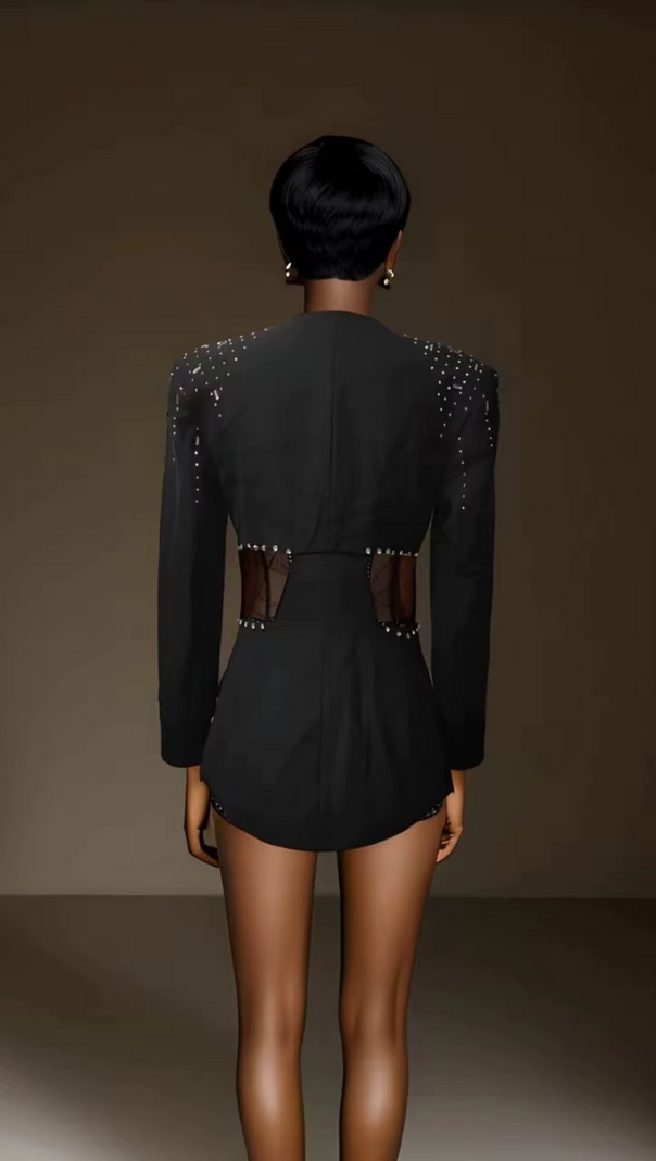 AIIZIE STRAPLESS JUMPSUIT LONG SLEEVE RHINESTONE BLAZER - product image