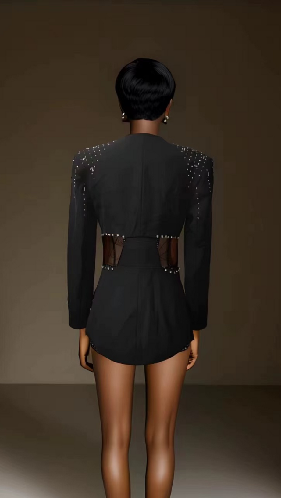TRÄGERLOSER JUMPSUIT LANGARM-STRASS-BLAZER