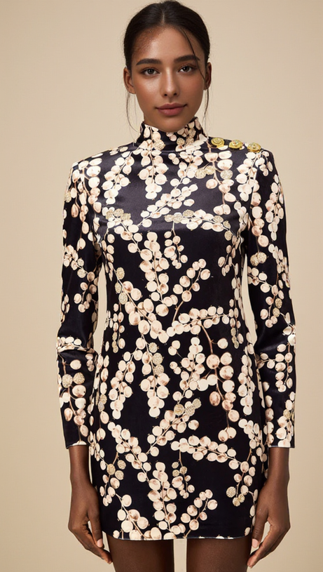 CHAHA REDCURRANT PRINT VELVET MINI DRESS