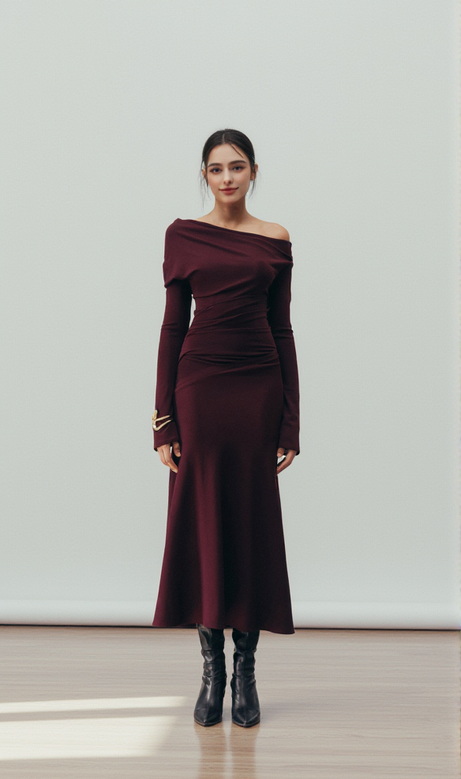 Drapiertes Maxikleid „Aria“ in Burgunderrot