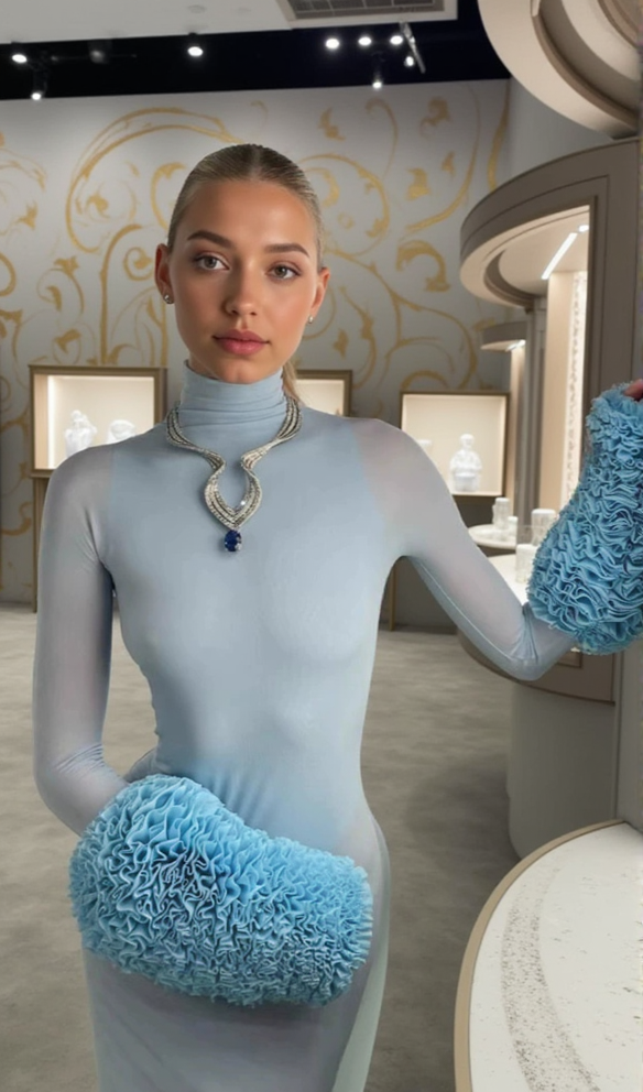 MICHELLE RUFFLED TURTLENECK MAXI DRESS IN PALE BLUE