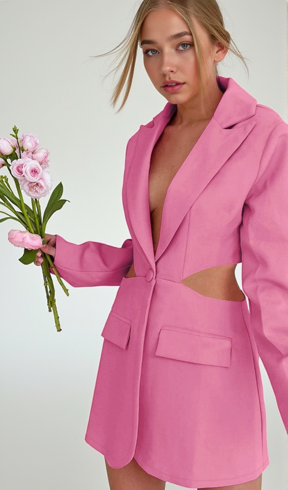 AIIZIE SLASHED SINGLE-BREASTED JACKET SUIT IN PINK - product image