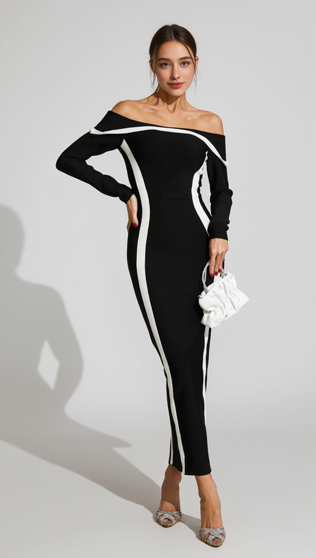 BLACK JANET OFF SHOULDER MAXI DRESS