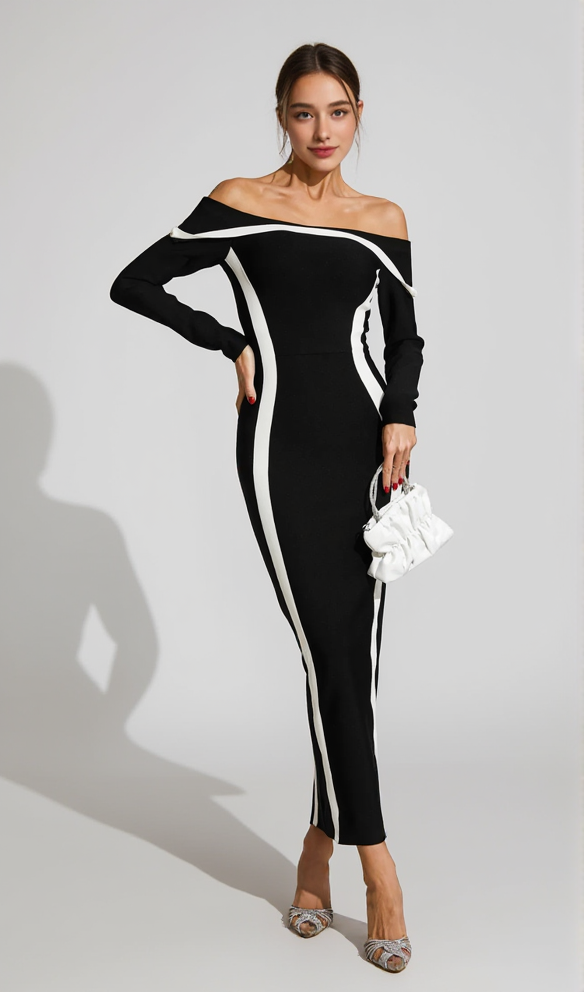 AIIZIE BLACK JANET OFF SHOULDER MAXI DRESS - product image
