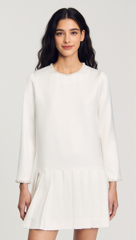 SHORT SATIN-EFFECT BEADED DRESS