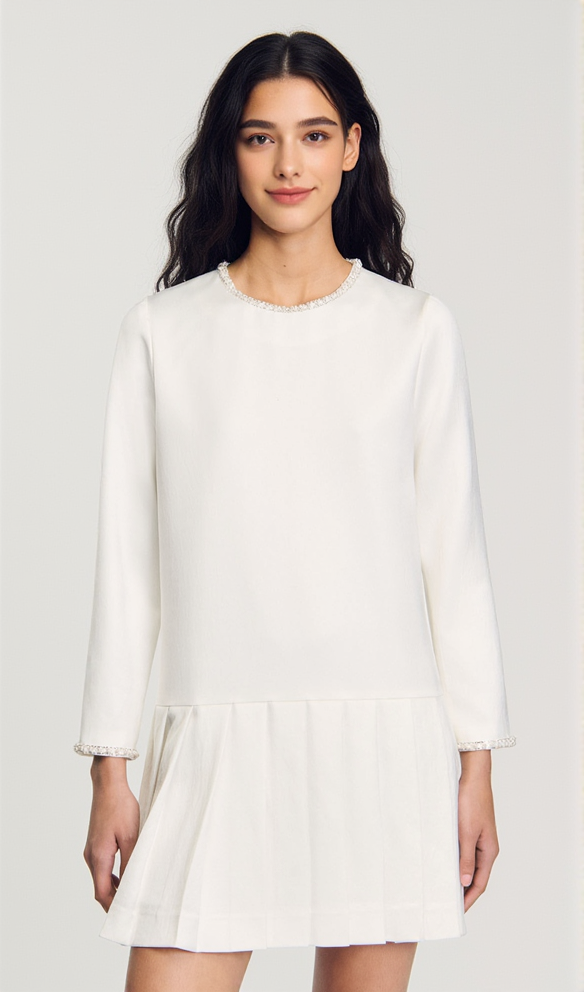 SHORT SATIN-EFFECT BEADED DRESS