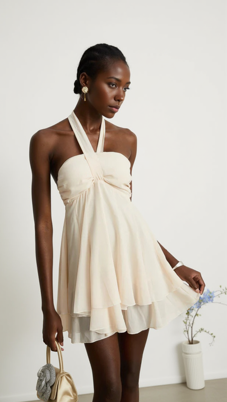 BACKLESS BANDAGE MINI DRESS IN NEUTRALS